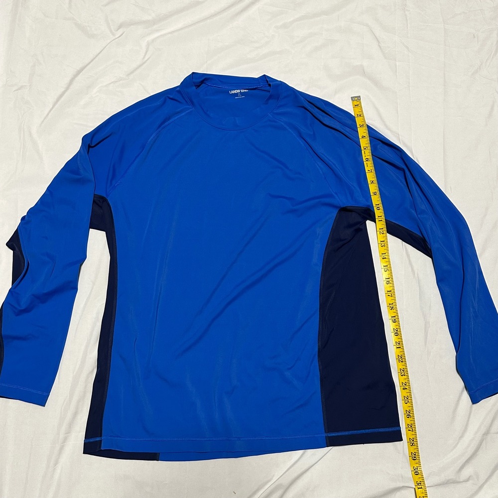 Lands End Mens XL Blue Long Sleeve Rash Guard Swim Shirt 506934 Raglan Sleeve